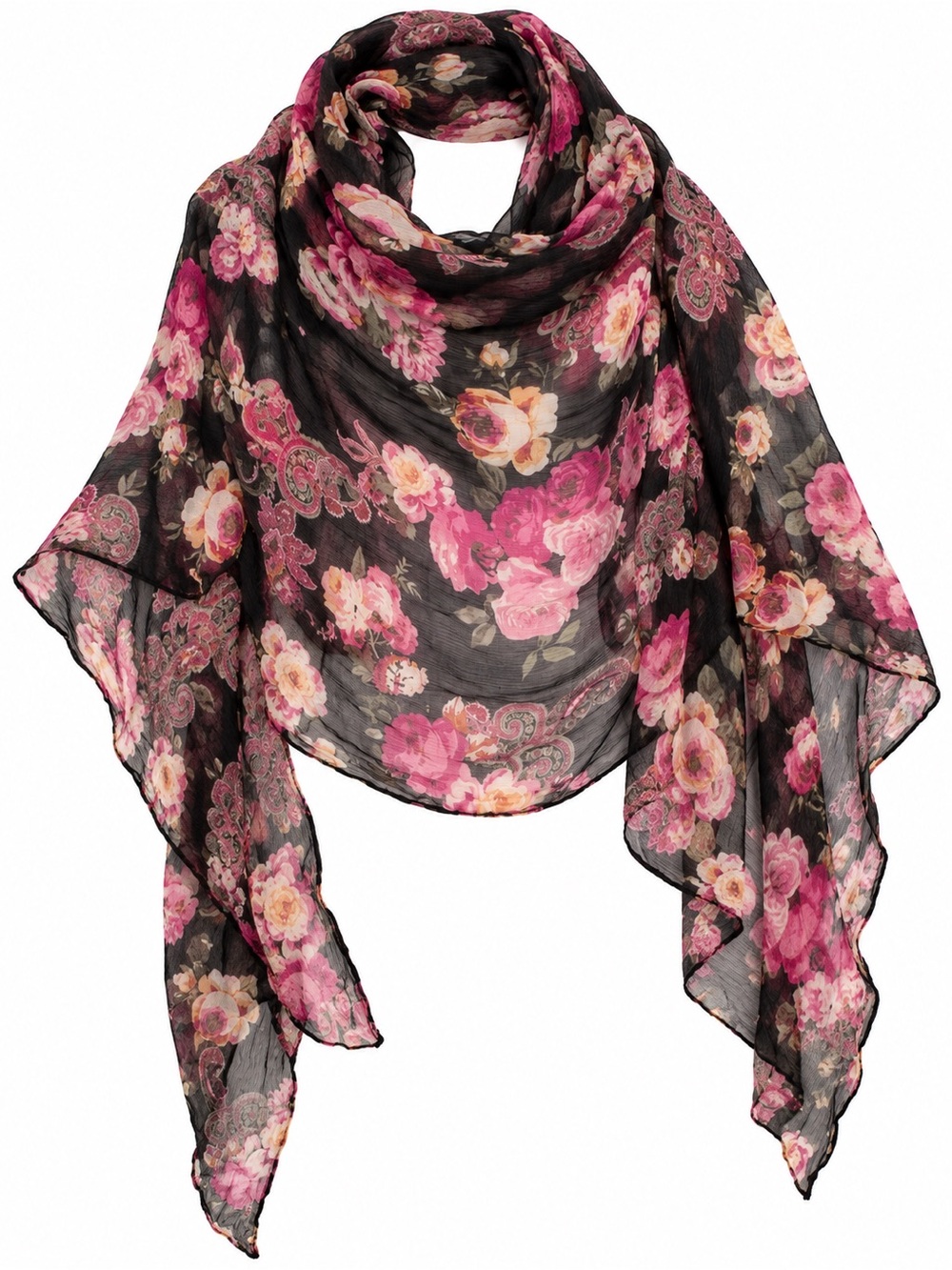 Floral Pink and Black Lightweight Scarf